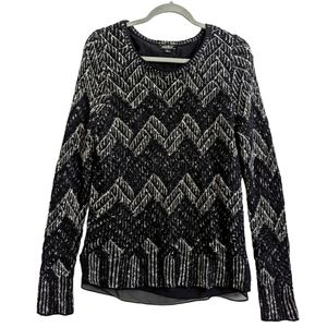 Lucky Brand Black Chevron Layered Top Sweater Sheer Lining Women’s Size Large